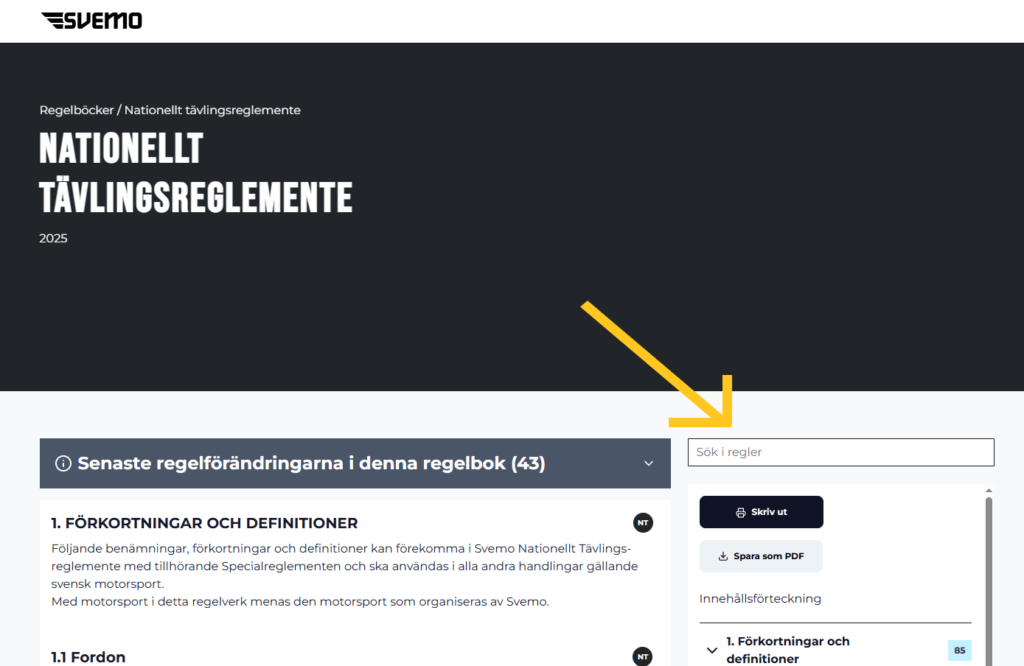 Nu finns en sök-ruta i det digitala tävlingsreglementet!